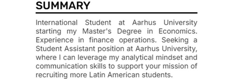 Summary section from Manuel's CV